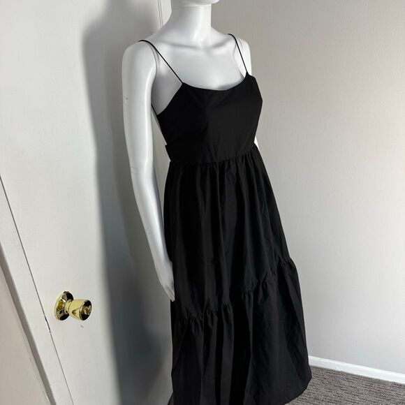 Commense‎ Boho Pleated Solid Black Backless Tiered Evening Cocktail Maxi Dress S - Picture 11 of 17